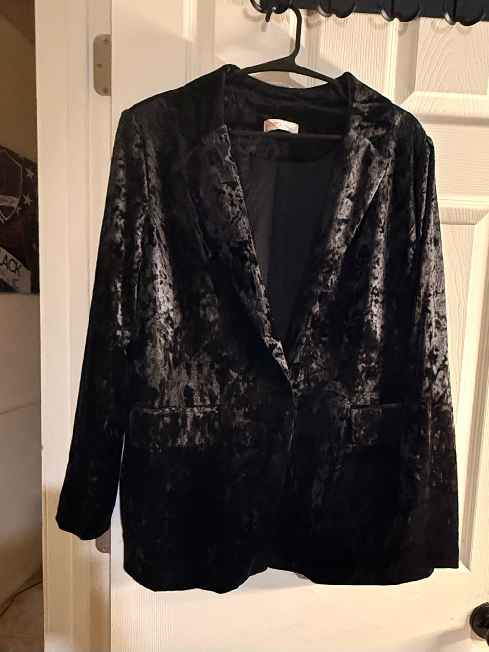 INTEMPO Black Crushed Velvet Stretch Blazer Jacket Large Single-Breasted